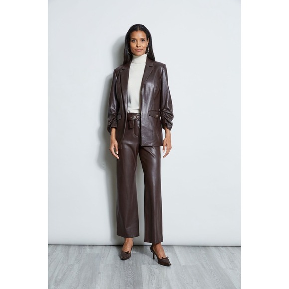 Tahari Jackets & Blazers - T-Tahari Vegan Leather Ruched Sleeve Blazer Size 14